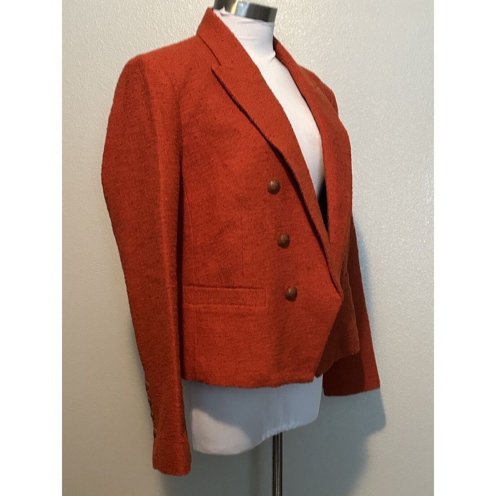 L'AGENCE Burnt Orange Double-Breasted Wool Blend Blazer - Picture 7 of 14